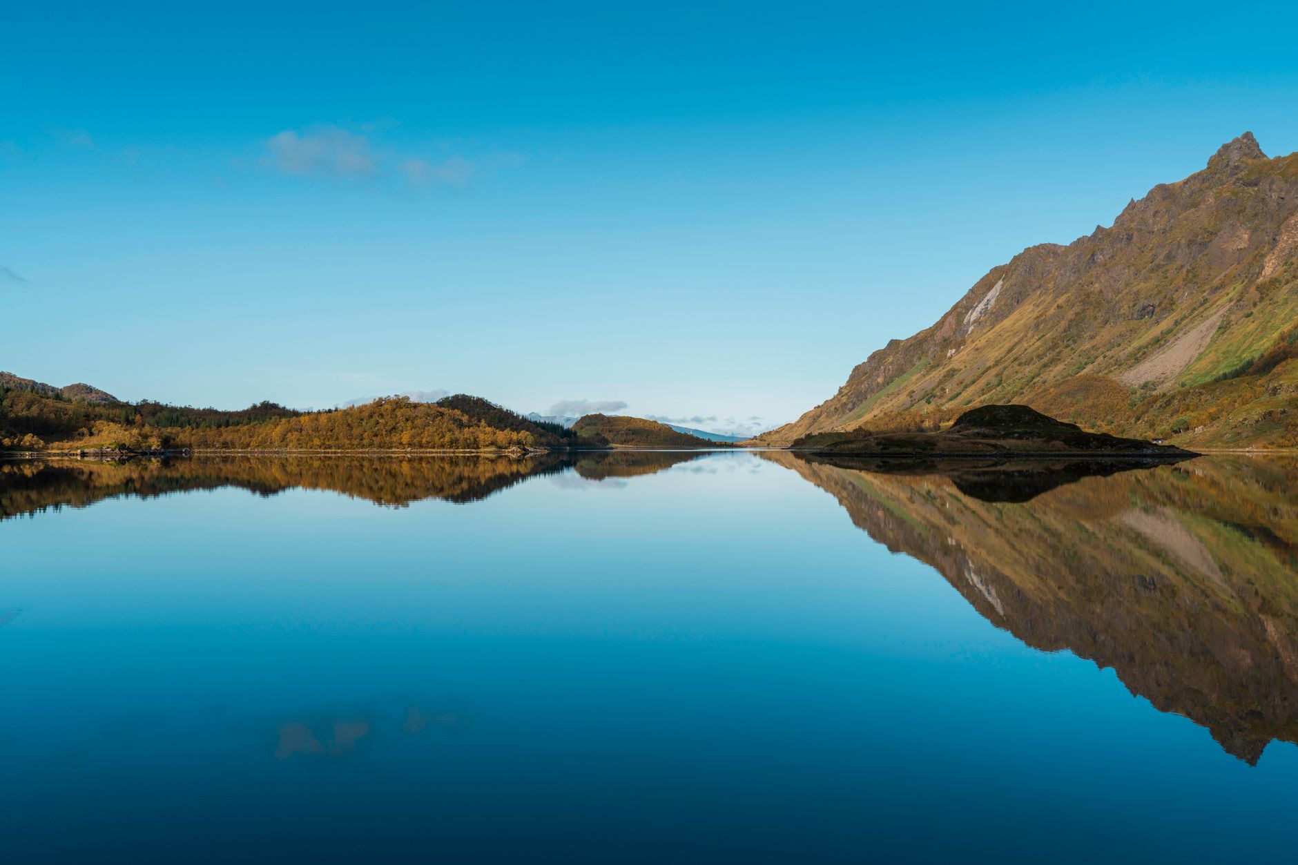 Norwegian fjord with mirror calm water